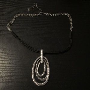 Black Cord Double/Silver Chain Pendant Necklace